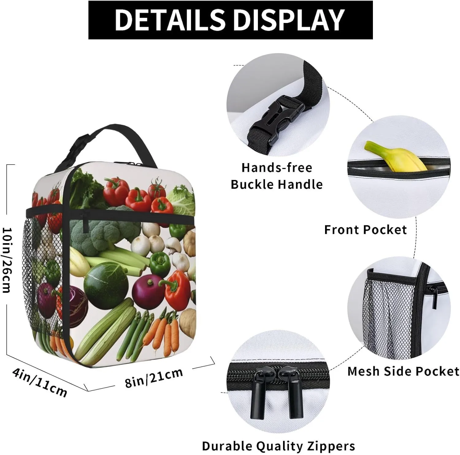 Lunch Box for Women Men Insulated Lunch Bag Introduction of various vegetables Reusable Lunch Tote Bags for Work Office Travel
