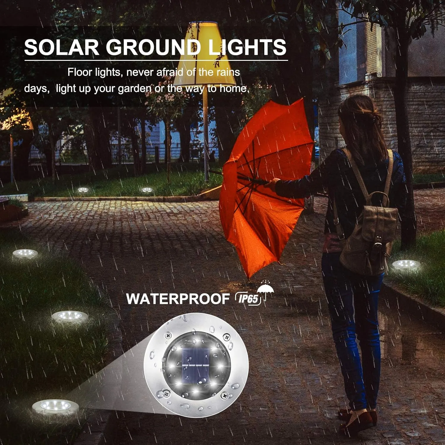 LYHOPE Solar Ground Lights Outdoor, 16 Pack 8 LED Solar Disk Lights Waterproof Garden In-ground Pathway Light Landscape Lighting for Lawn,Yard,Deck,Patio,Walkway (White)
