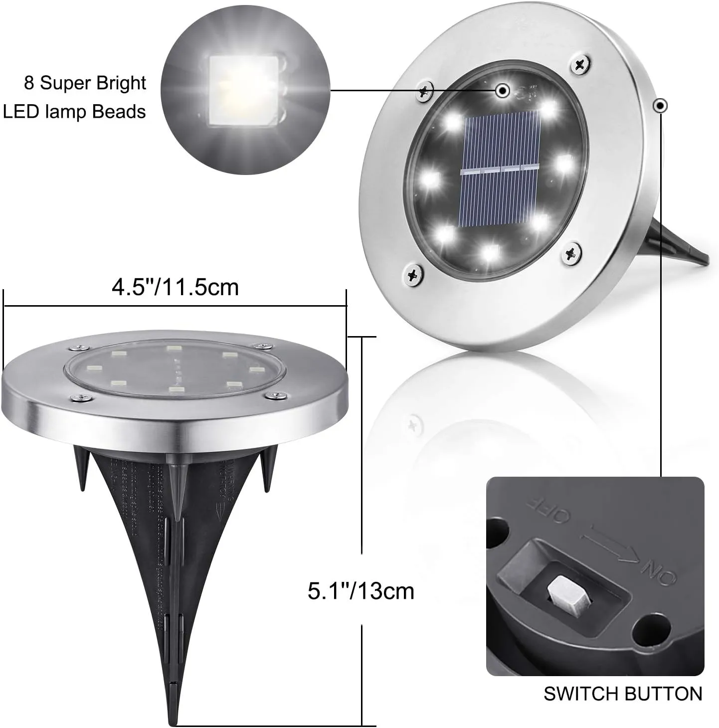LYHOPE Solar Ground Lights Outdoor, 16 Pack 8 LED Solar Disk Lights Waterproof Garden In-ground Pathway Light Landscape Lighting for Lawn,Yard,Deck,Patio,Walkway (White)