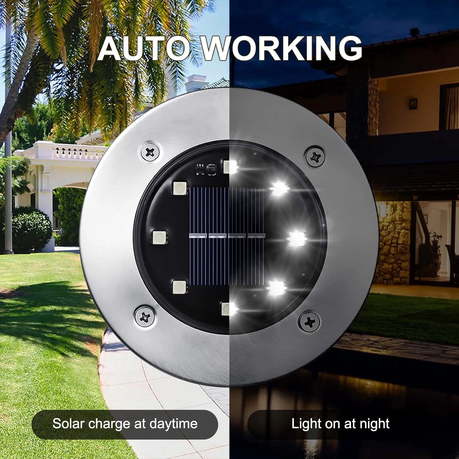 LYHOPE Solar Ground Lights Outdoor, 16 Pack 8 LED Solar Disk Lights Waterproof Garden In-ground Pathway Light Landscape Lighting for Lawn,Yard,Deck,Patio,Walkway (White)