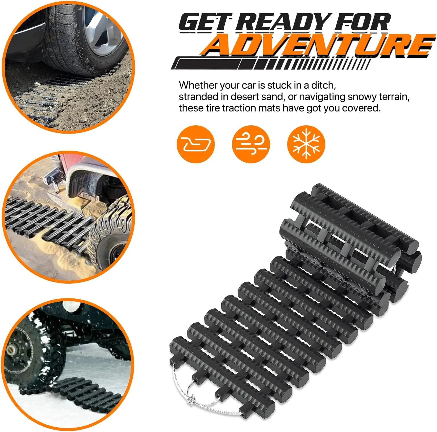 M-AUTO Tire Traction Mat Portable Recovery Track for Vehicle to Get Unstuck from Snow, Ice, Mud, and Sand, 24" Recovery Traction Mat with Bag for Cars, Trucks, Van or Fleet Vehicle, Load 7.7 Ton