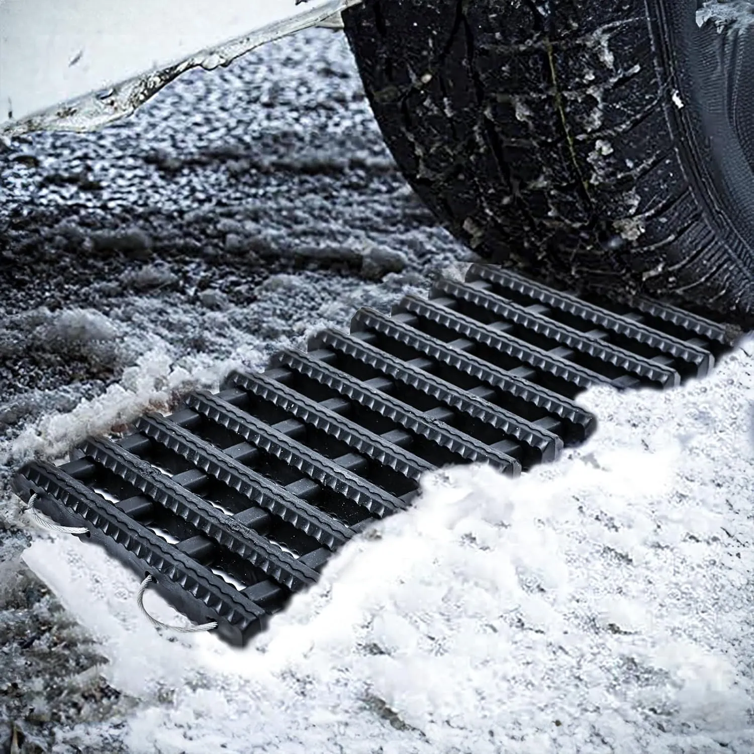 M-AUTO Tire Traction Mat Portable Recovery Track for Vehicle to Get Unstuck from Snow, Ice, Mud, and Sand, 24" Recovery Traction Mat with Bag for Cars, Trucks, Van or Fleet Vehicle, Load 7.7 Ton