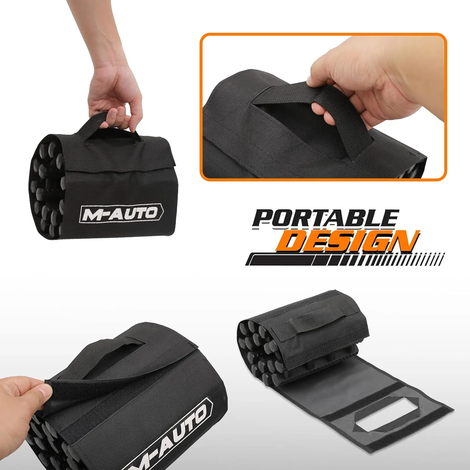 M-AUTO Tire Traction Mat Portable Recovery Track for Vehicle to Get Unstuck from Snow, Ice, Mud, and Sand, 24" Recovery Traction Mat with Bag for Cars, Trucks, Van or Fleet Vehicle, Load 7.7 Ton