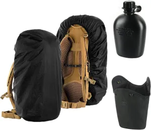 M-Tac 1 Quart Plastic Canteen 34 Oz /1L bundle Molle Canteen Pouch Bag Waterproof Rain Cover for Backpack