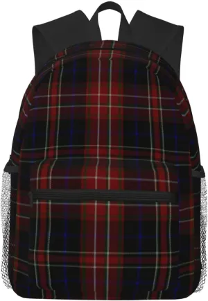 Macdonald Tartan Plaid Black Red Functional Casual Backpack – Breathable Polyester Pack, Ergonomic Design Daypack For Commuting Cycling Outdoor Activities