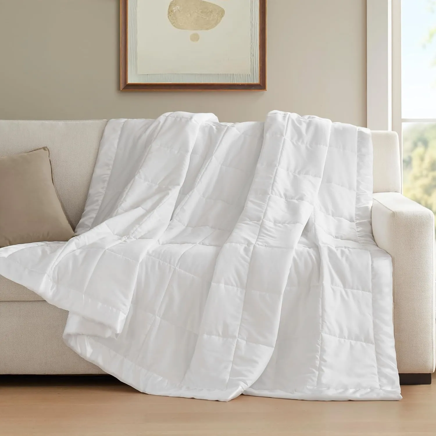 Madison Park Windom Down Alternative Blanket, Premium 3M Scotchgard Moisture Wicking Treatment, Lightweight and Soft Bed Cover For All Season, Satin Trim, White King