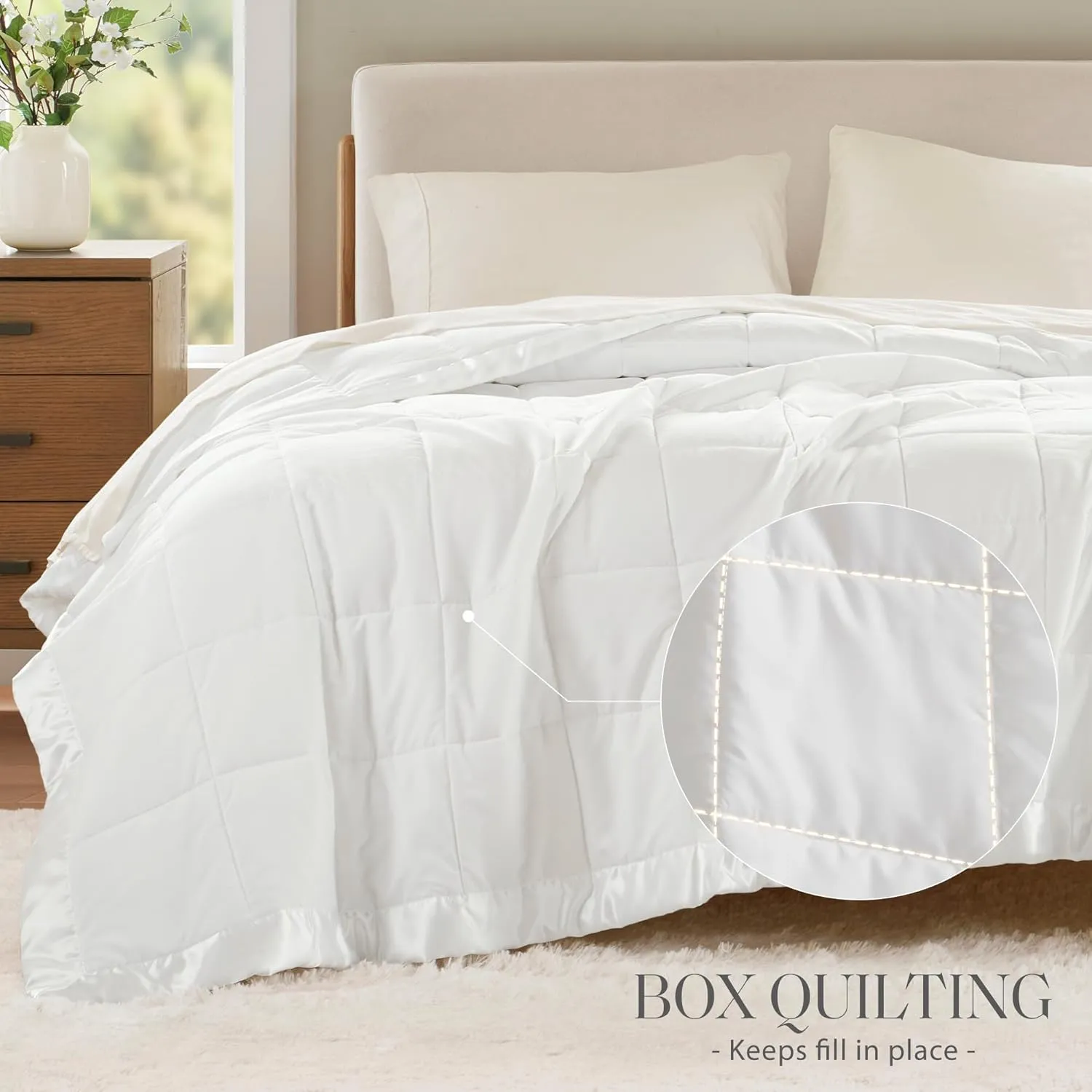 Madison Park Windom Down Alternative Blanket, Premium 3M Scotchgard Moisture Wicking Treatment, Lightweight and Soft Bed Cover For All Season, Satin Trim, White King