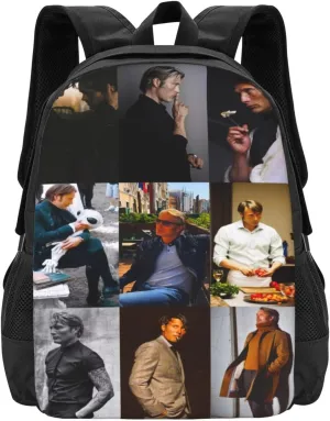 Mads Actors Mikkelsen Travel Backpack Laptop Bag Casual Daypack Double Shoulder Bags for Business Outdoor Work 15.6 Inch