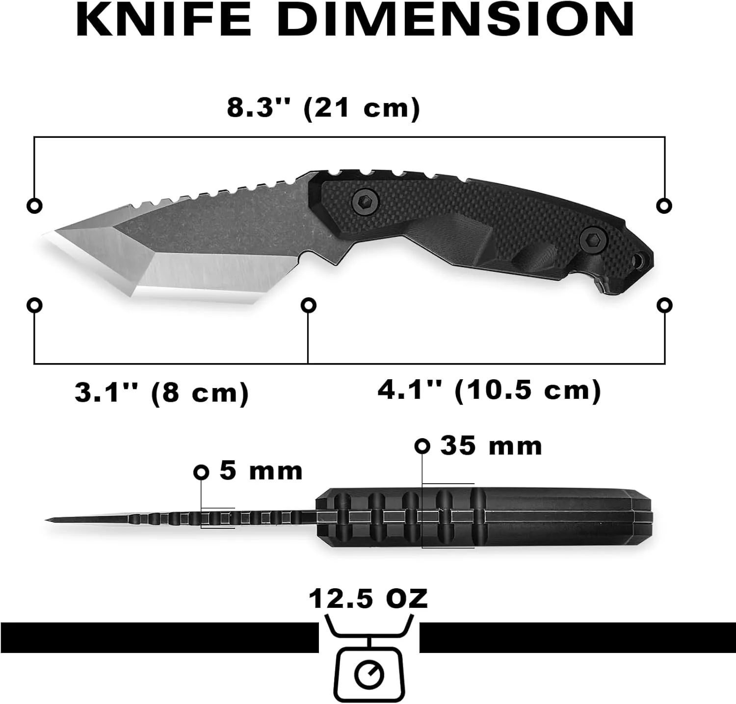 MADSABRE 8.3" Serrated Edge Full Tang Fixed Blade Survival Tactical Knives with Kydex Sheath - D2 Steel Tanto Blade and G10 Handle Fixed Blade Hunting Knife Camping Knives, Gifts for Men