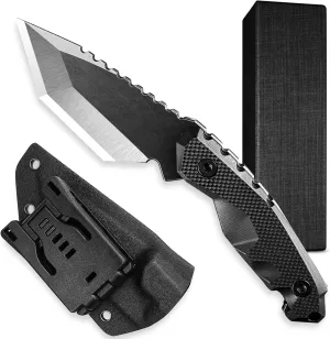 MADSABRE 8.3" Serrated Edge Full Tang Fixed Blade Survival Tactical Knives with Kydex Sheath - D2 Steel Tanto Blade and G10 Handle Fixed Blade Hunting Knife Camping Knives, Gifts for Men
