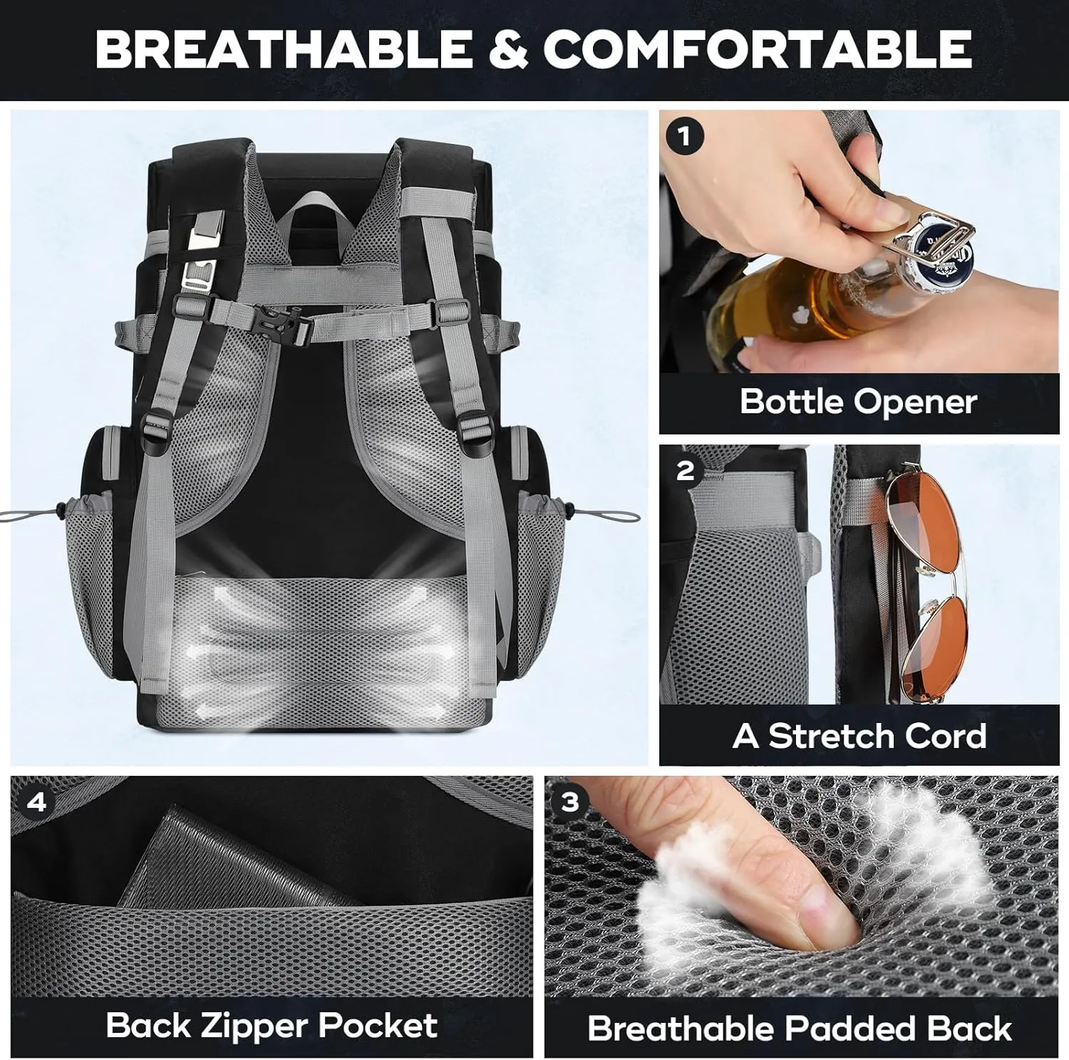 Maelstrom Backpack Cooler,Soft Lightweight Leakproof Cooler Backpack,50 Can Insulated Cooler Bag,Keeps 50 Cans Hot/Cold for Up to 16 Hours,Waterproof Lunch Bag for Men Women-Black