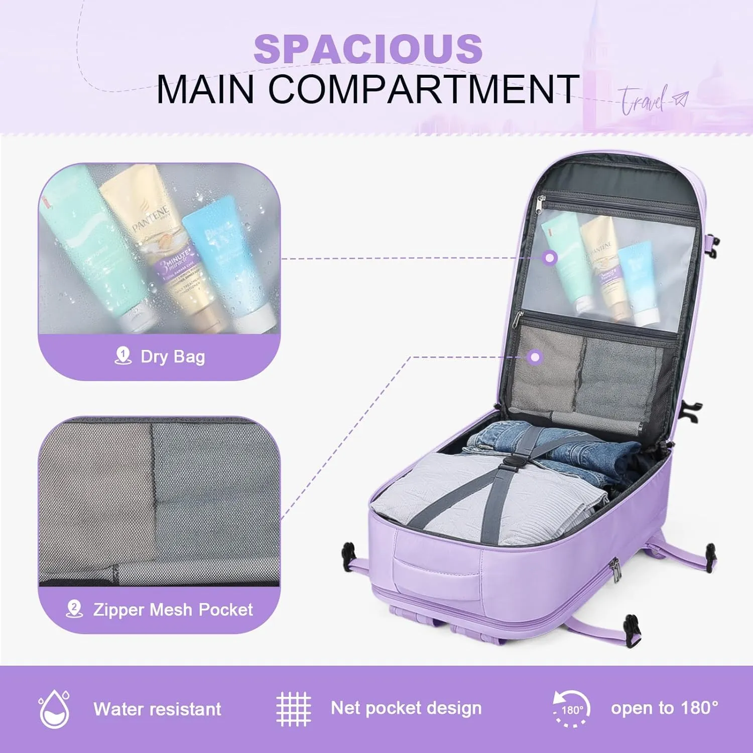 Maelstrom Travel Backpack for Women Men,25L Laptop Backpack Fits 17-Inch Laptop,Waterproof Carry On Backpack for Airplanes with Detachable Crossbody Bag&Shoe Compartment,Purple