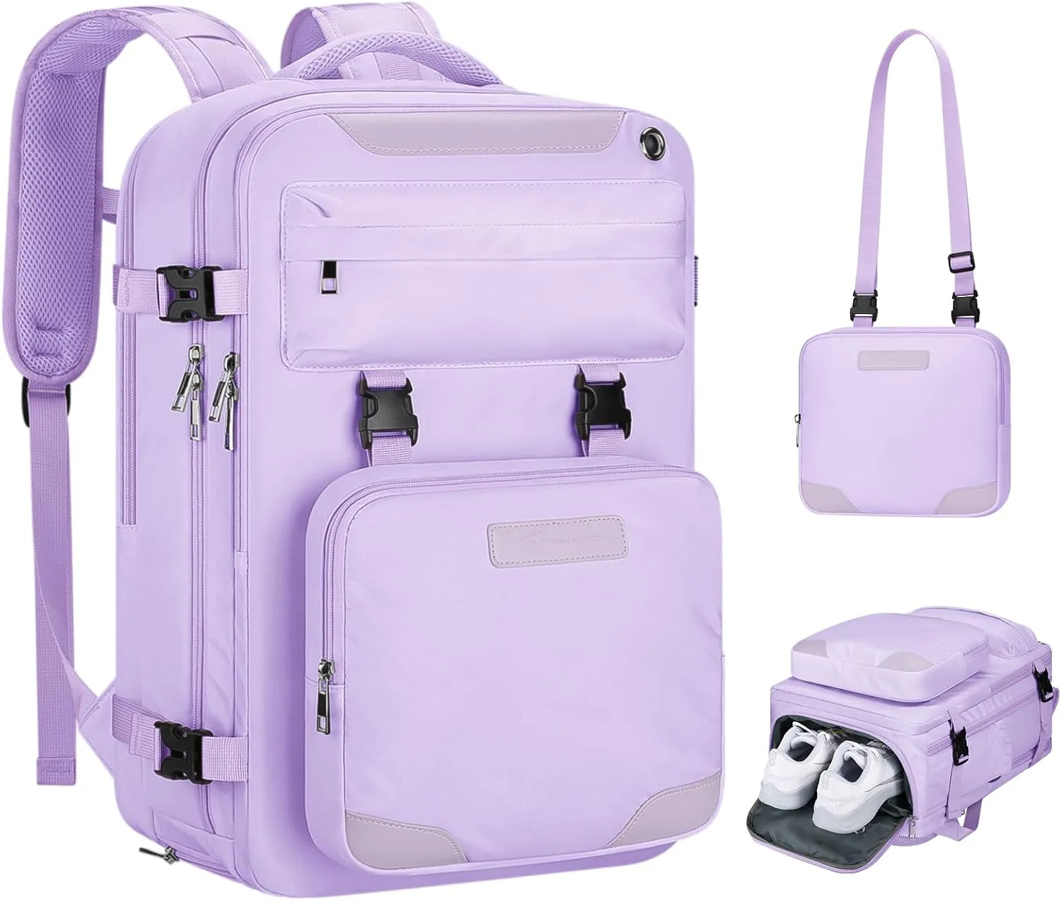 Maelstrom Travel Backpack for Women Men,25L Laptop Backpack Fits 17-Inch Laptop,Waterproof Carry On Backpack for Airplanes with Detachable Crossbody Bag&Shoe Compartment,Purple
