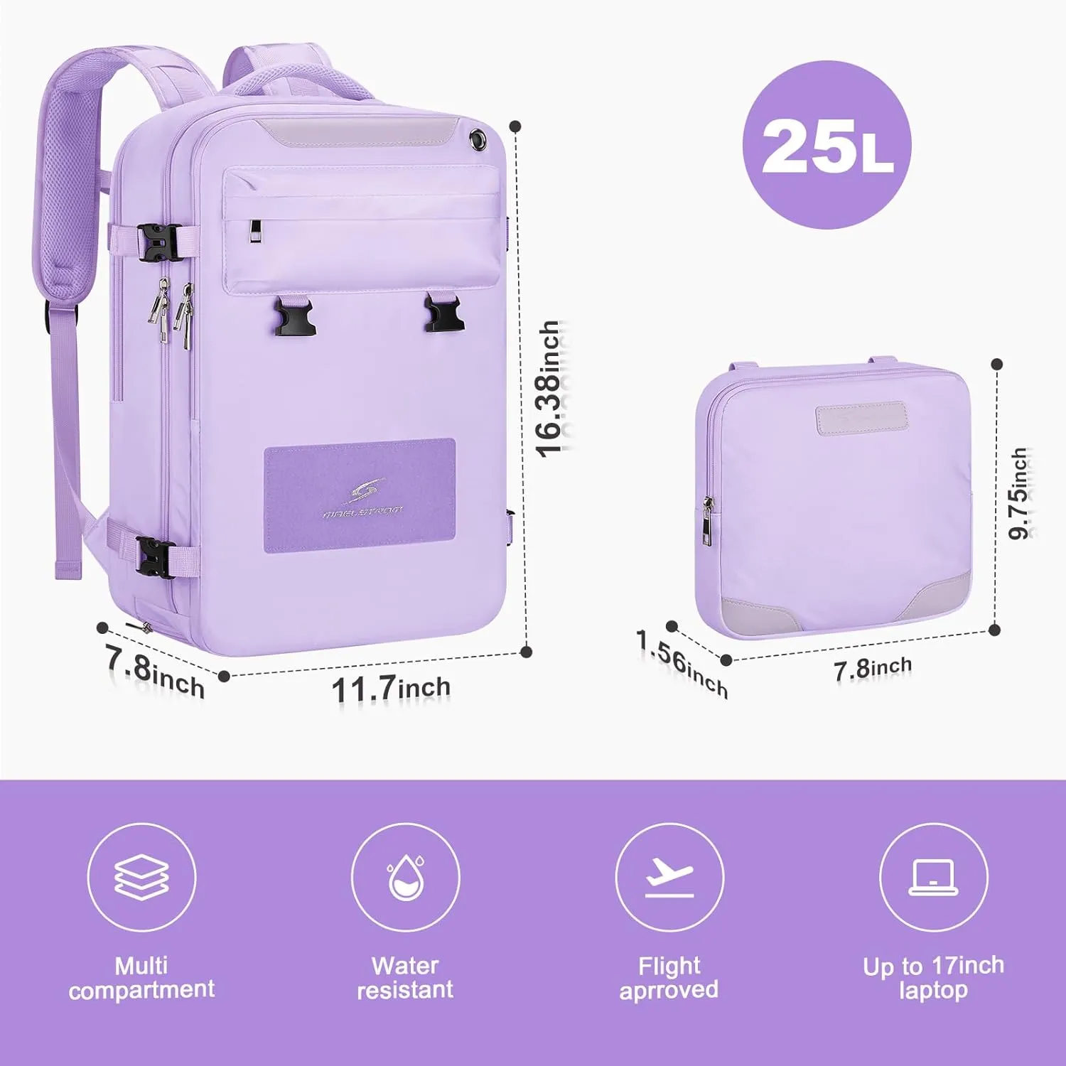 Maelstrom Travel Backpack for Women Men,25L Laptop Backpack Fits 17-Inch Laptop,Waterproof Carry On Backpack for Airplanes with Detachable Crossbody Bag&Shoe Compartment,Purple