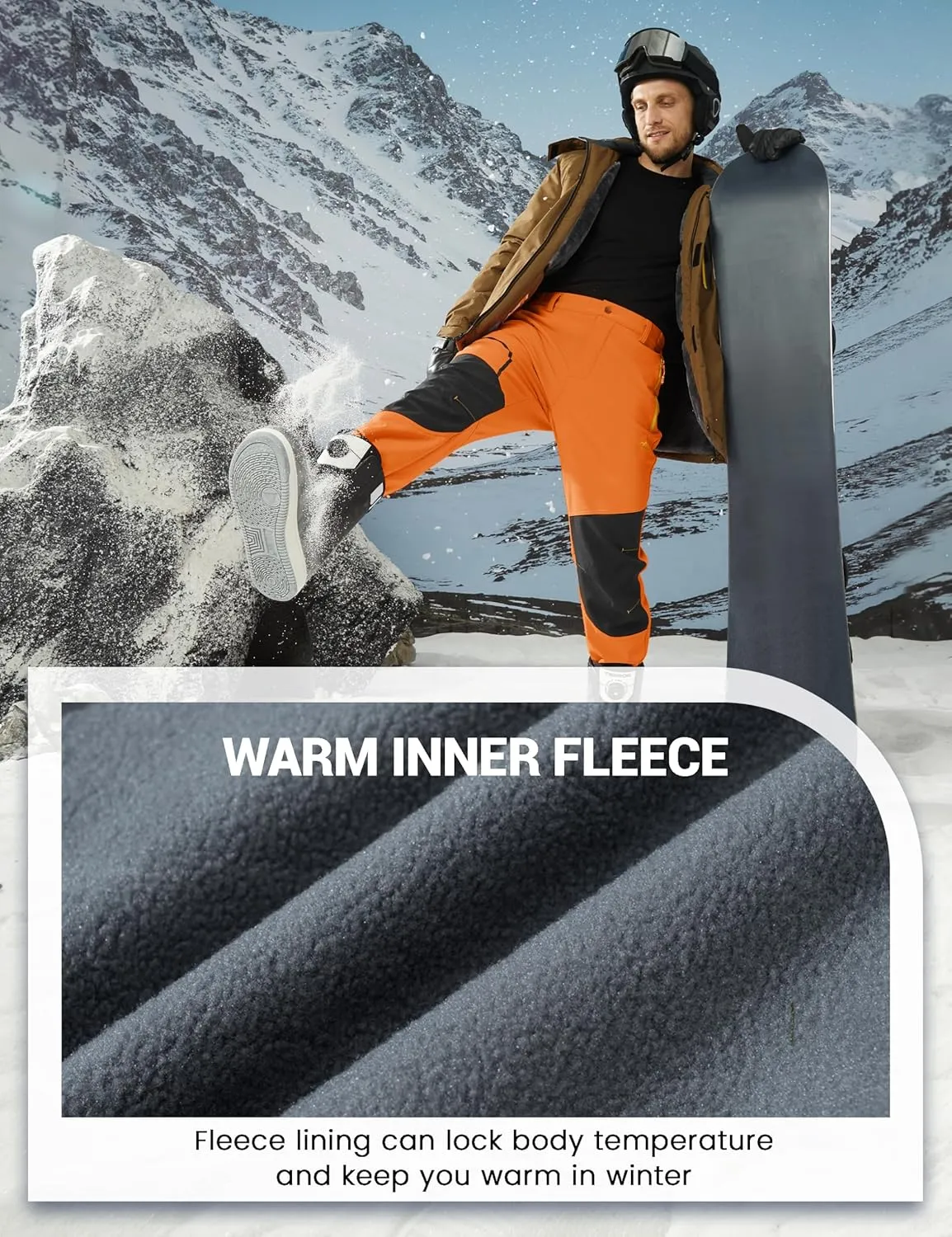 MAGCOMSEN Winter Pants for Men Snow Ski Pants Fleece Lined Water Resistant Softshell Hiking Pants 4 Pockets
