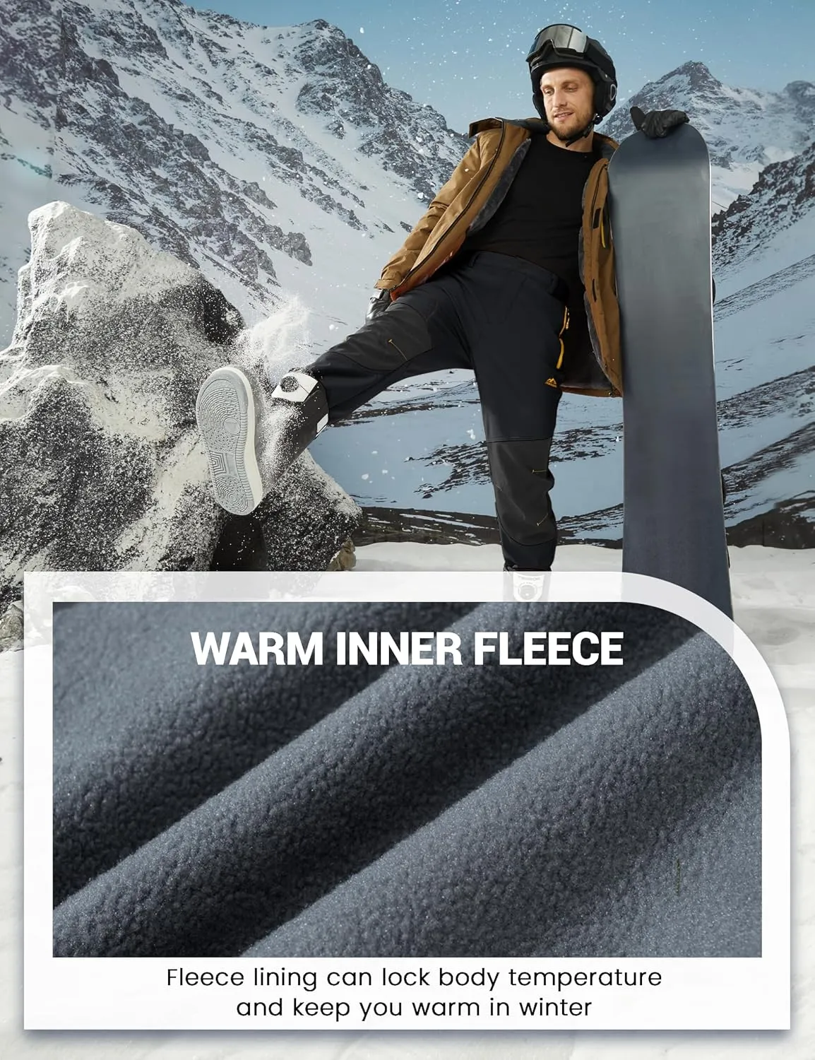 MAGCOMSEN Winter Pants for Men Snow Ski Pants Fleece Lined Water Resistant Softshell Hiking Pants 4 Pockets