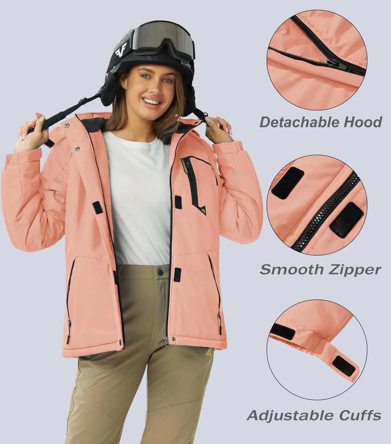 MAGCOMSEN Women's Ski Jacket Waterproof Insulated Snow Jacket Warm Windproof Winter Coats with Hood Fleece Lined Jacket