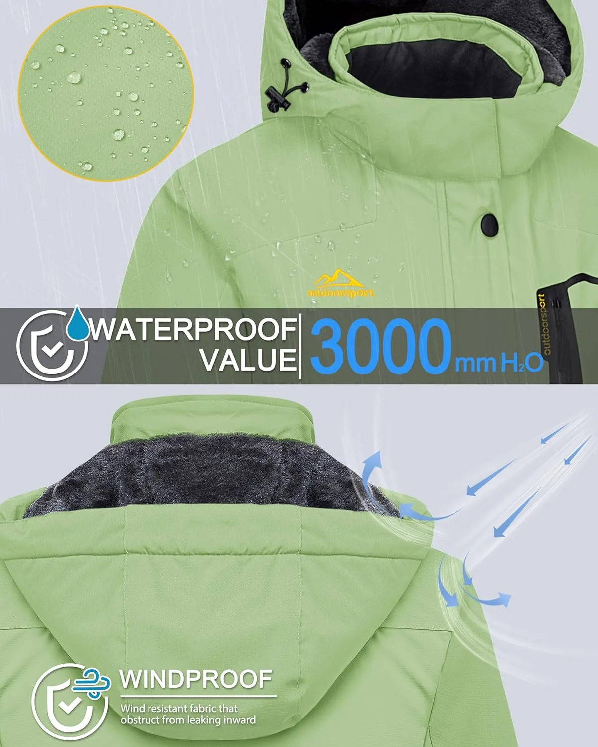 MAGCOMSEN Women's Ski Jacket Waterproof Insulated Snow Jacket Warm Windproof Winter Coats with Hood Fleece Lined Jacket