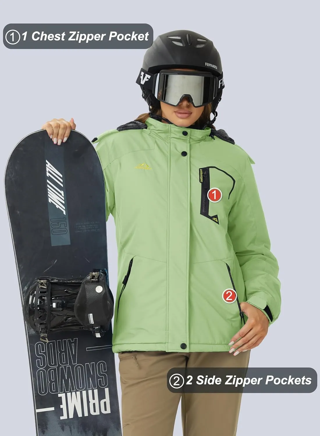 MAGCOMSEN Women's Ski Jacket Waterproof Insulated Snow Jacket Warm Windproof Winter Coats with Hood Fleece Lined Jacket
