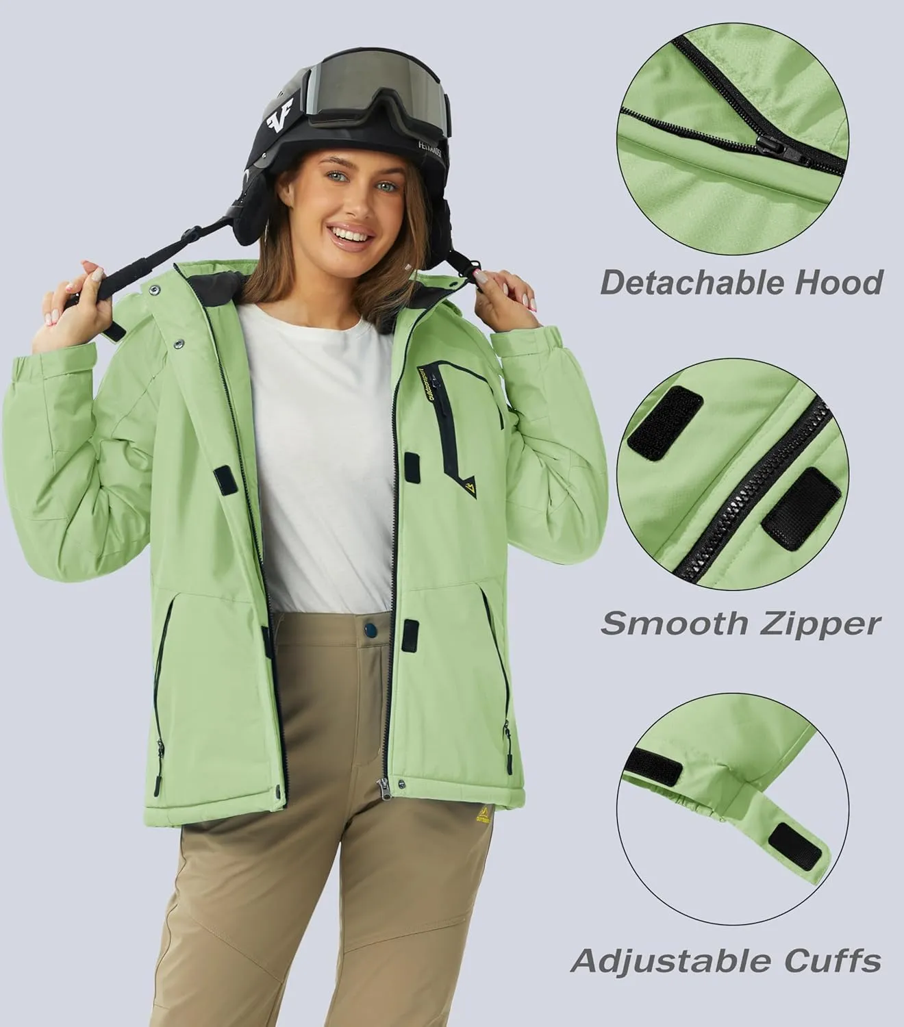 MAGCOMSEN Women's Ski Jacket Waterproof Insulated Snow Jacket Warm Windproof Winter Coats with Hood Fleece Lined Jacket