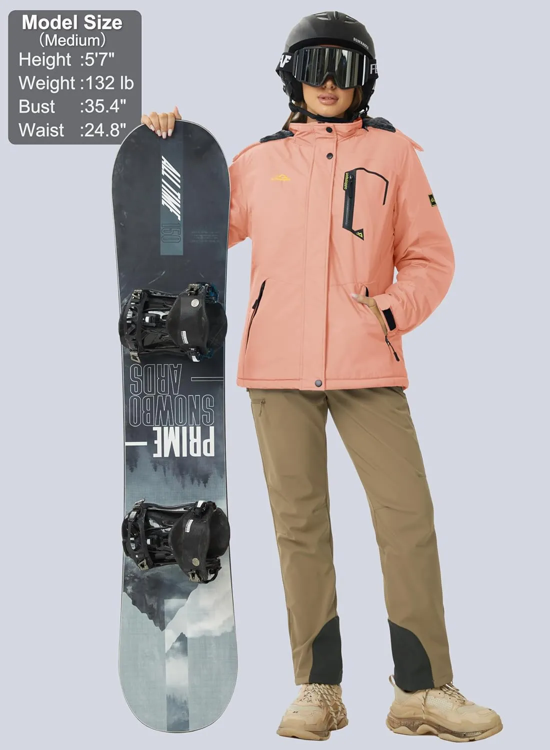 MAGCOMSEN Women's Ski Jacket Waterproof Insulated Snow Jacket Warm Windproof Winter Coats with Hood Fleece Lined Jacket