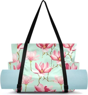 Magnolias Stems Light Green Yoga Mat Bag for Women Water-Resistant Gym Bag with Yoga Mat Holder Tote Bag for Yoga Pilates Travel Gym