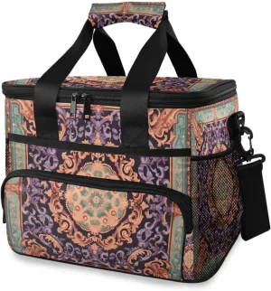 Mandala Purple Boho Aztec Flower Cooler Bag Insulated Cooler Soft Sided Cooler 24 Can Portable Picnic Bag Large Leakproof Lunch Bag Box for Beach Grocery Camping Travel Car Men Women
