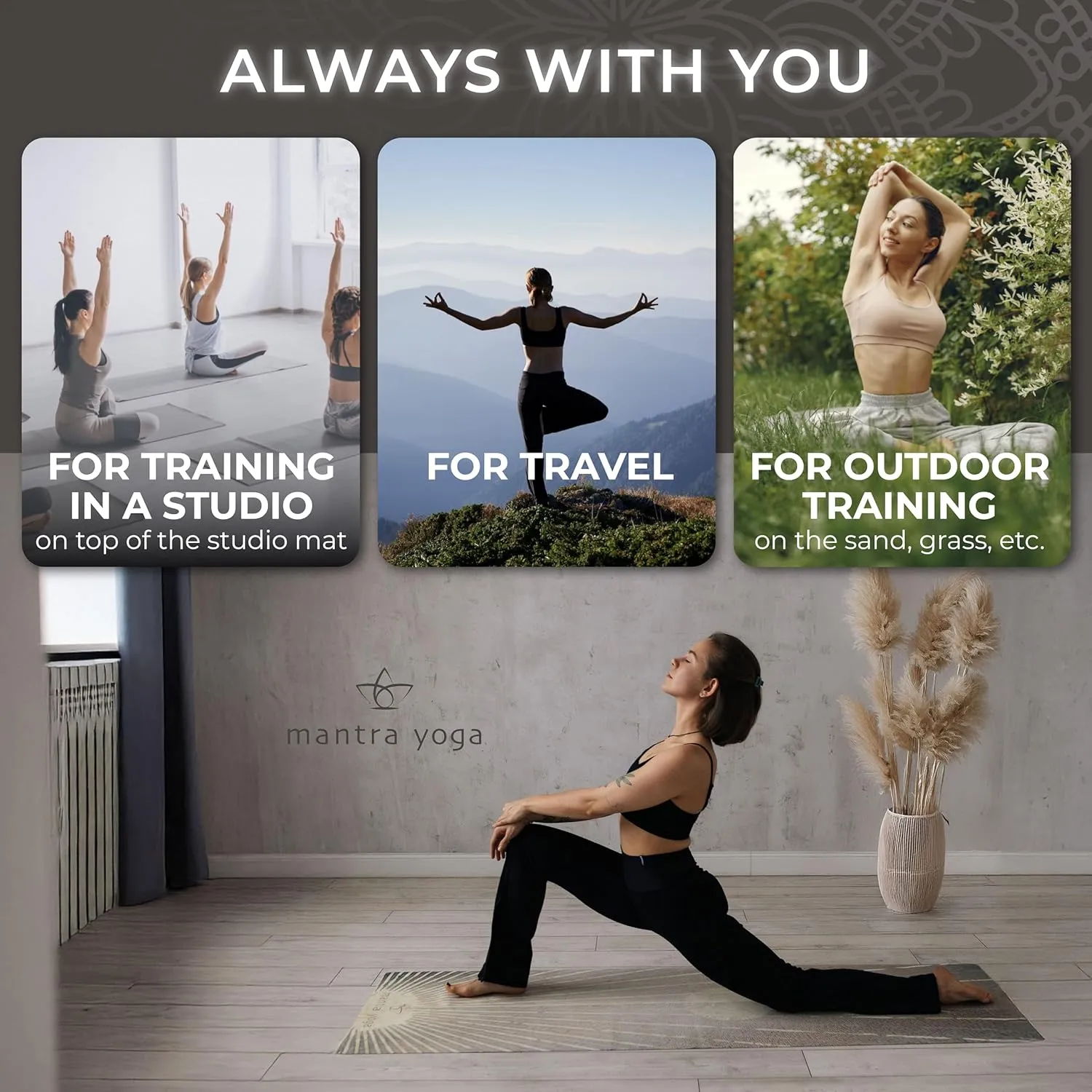 Mantra Yoga Travel PRO 1.5mm - Foldable Fitness & Exercise Mat with Bag | Lightweight, Compact & Eco-Friendly | Non-Slip & Washable | For All Types of Yoga | 72" L x 24" W | 2.6 lbs
