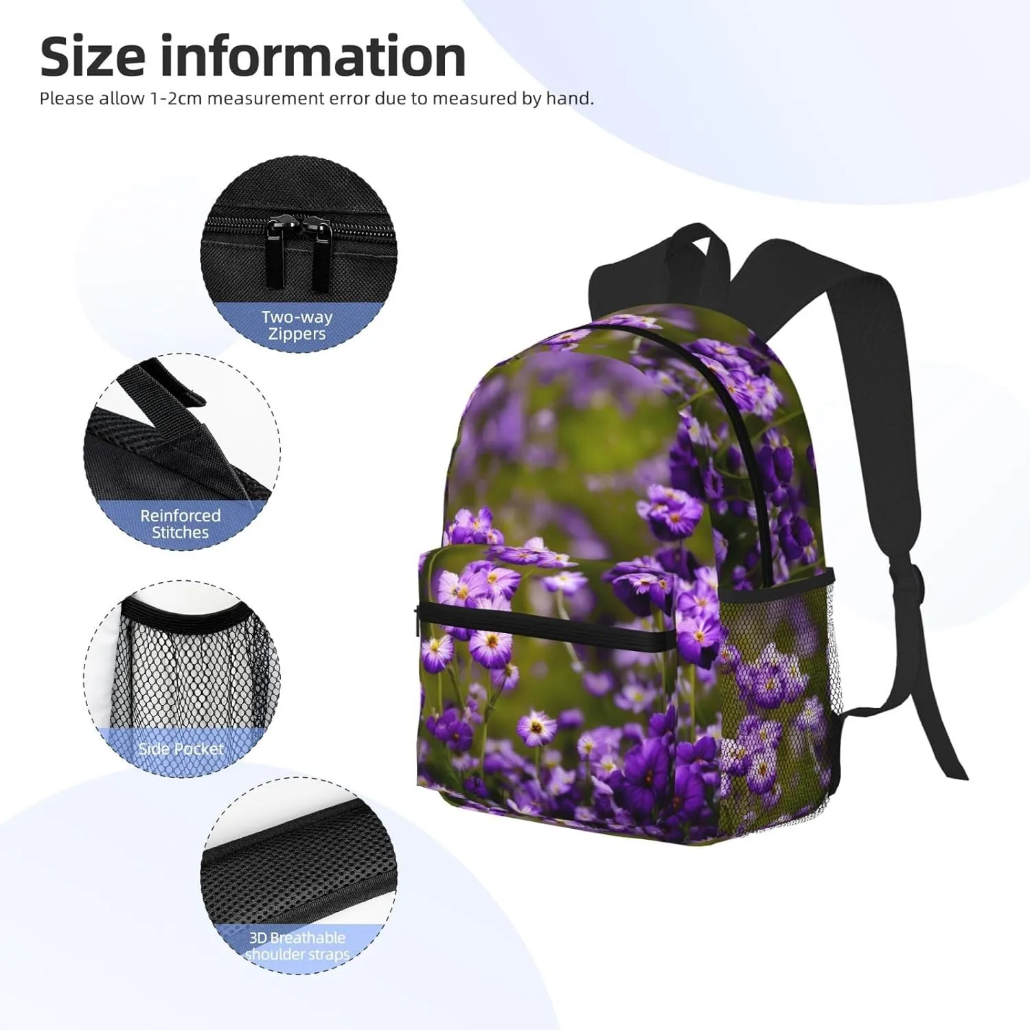 Many Purple Flowers Print Comfortable Backpack,Your Essential Casual Travel Bag For Outdoor Adventures