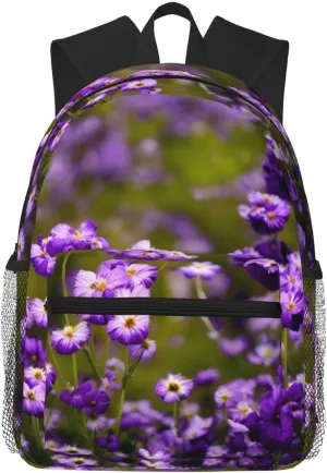 Many Purple Flowers Print Comfortable Backpack,Your Essential Casual Travel Bag For Outdoor Adventures