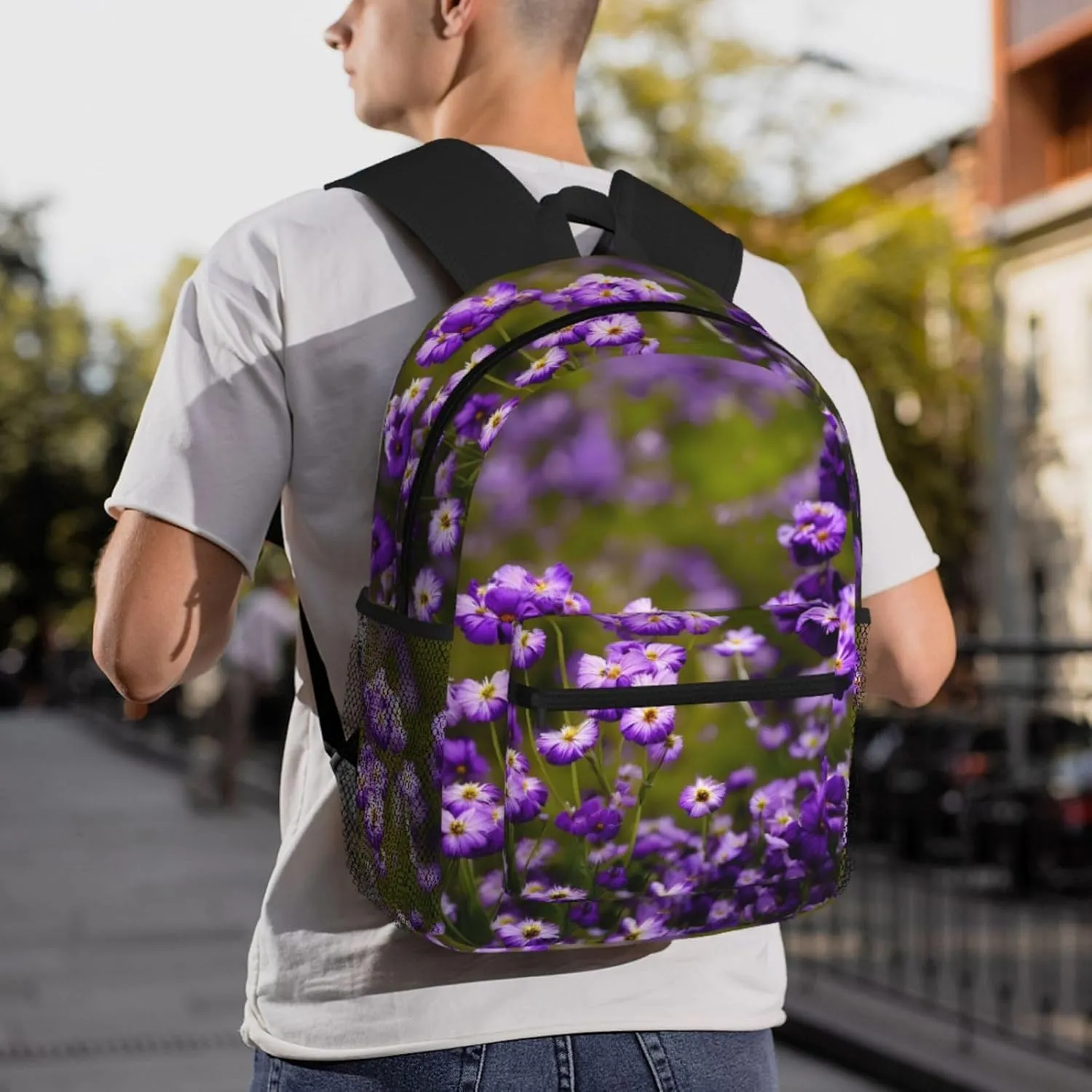 Many Purple Flowers Print Comfortable Backpack,Your Essential Casual Travel Bag For Outdoor Adventures