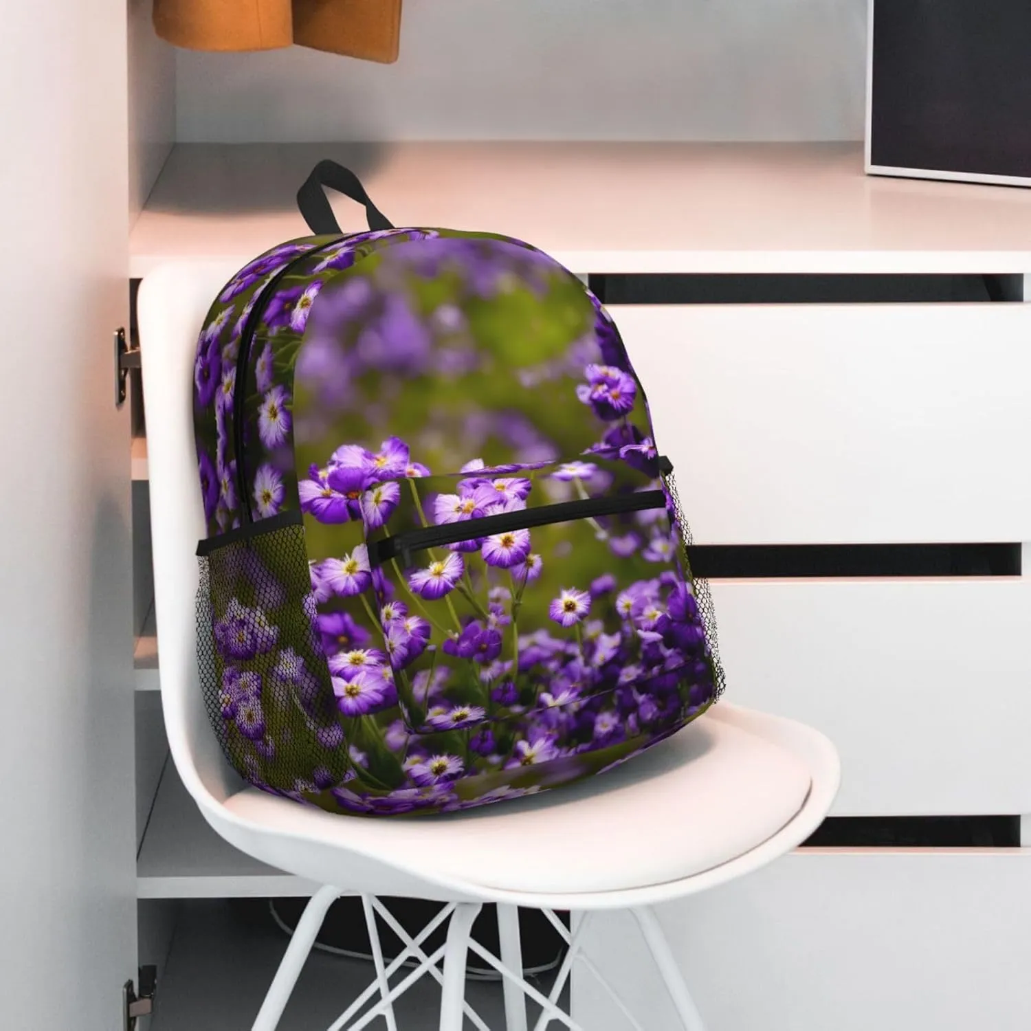 Many Purple Flowers Print Comfortable Backpack,Your Essential Casual Travel Bag For Outdoor Adventures