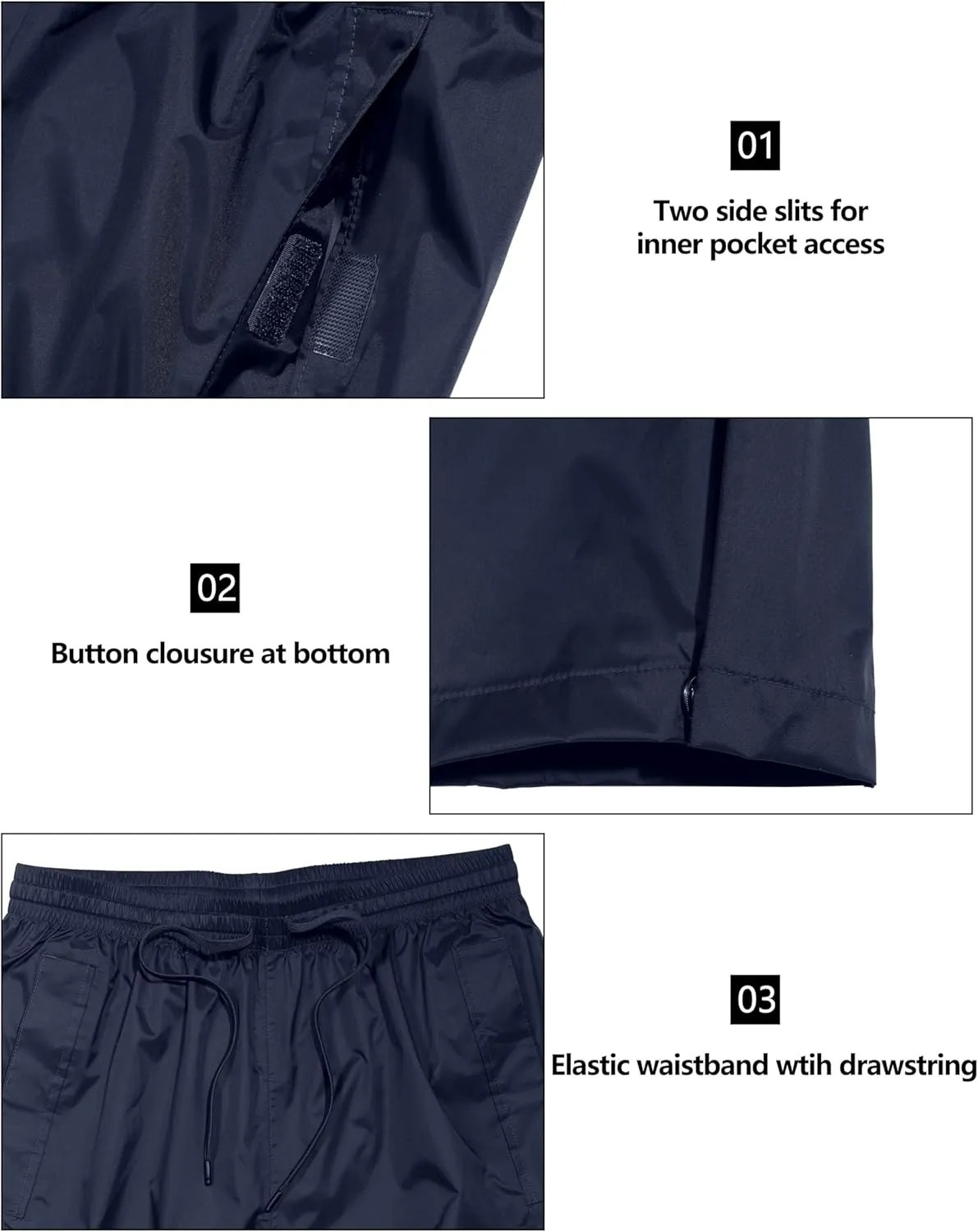 Mapamyumco Men's Rain Pants Packable Waterproof Hiking Pants Windproof Breathable Outdoor Rain Over Pants