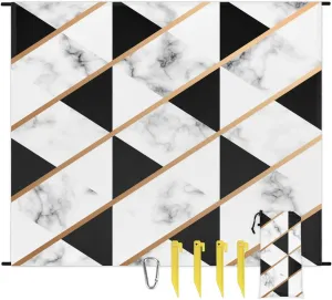 Marble Beach Blanket, Sandproof Beach Mat, 68 x 59 Waterproof Quick Drying Sand Free Mat with 4 x Ground Spikes for Outdoor Travel Camping Hiking, Marble Print