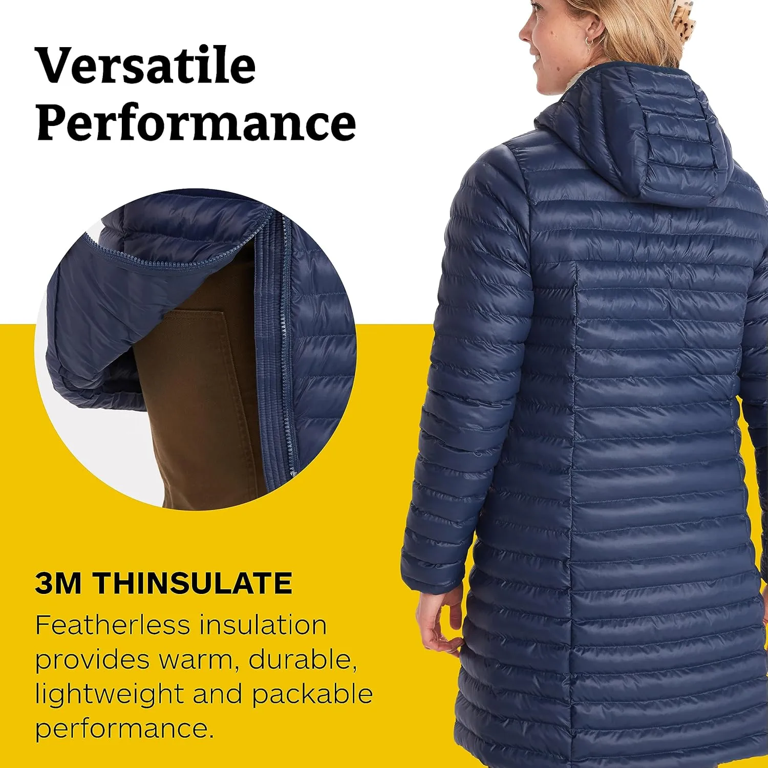 MARMOT Women's Echo Featherless Long Jacket - Mid-Thigh, Lightweight Down-Alternative Puffer with Hood