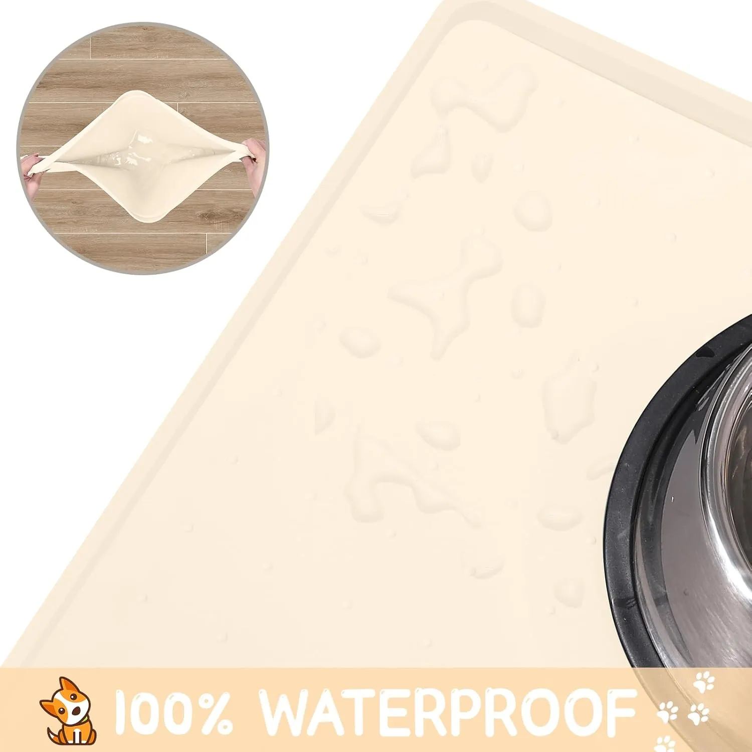 MateeyLife Silicone Cat & Dog Food Mat for Floors Waterproof, Anti-Slip Dog Bowl Mats for Food and Water, Pet Feeding Mats with Lip to Prevent Spills, Pet Placemat for Messy Drinkers to Protect Floors