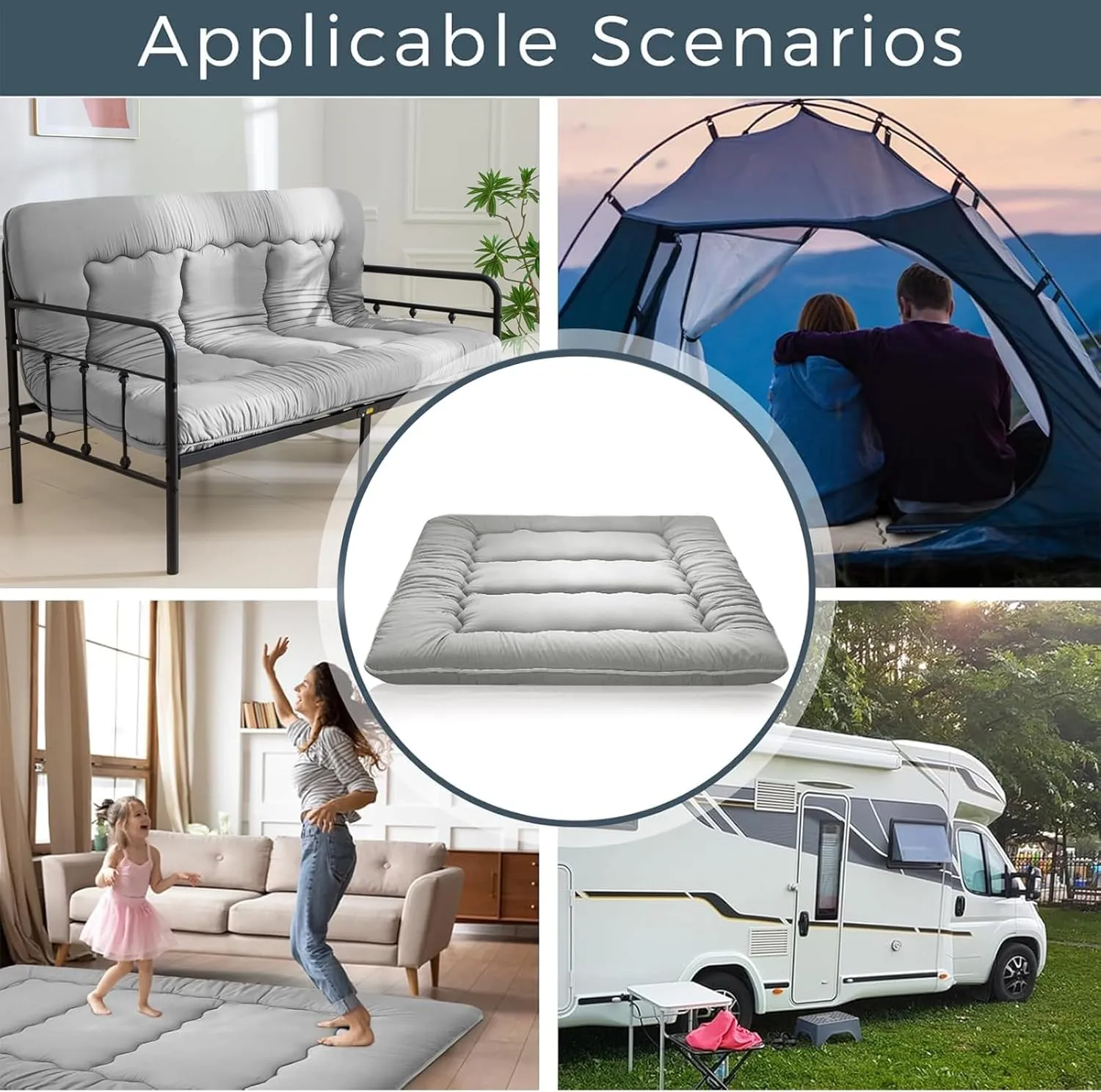 MAXYOYO 6" Thick Japanese Floor Mattress Futon Mattress, Foldable Tatami Pad for Adults, Roll Up Floor Bed for Guest Room Bedroom RV, Grey, Full