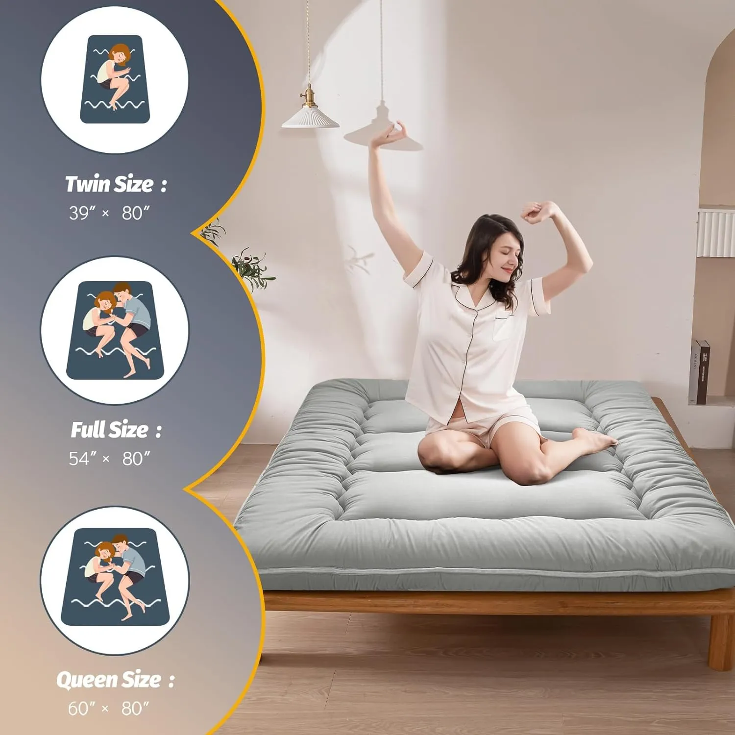 MAXYOYO 6" Thick Japanese Floor Mattress Futon Mattress, Foldable Tatami Pad for Adults, Roll Up Floor Bed for Guest Room Bedroom RV, Grey, Full