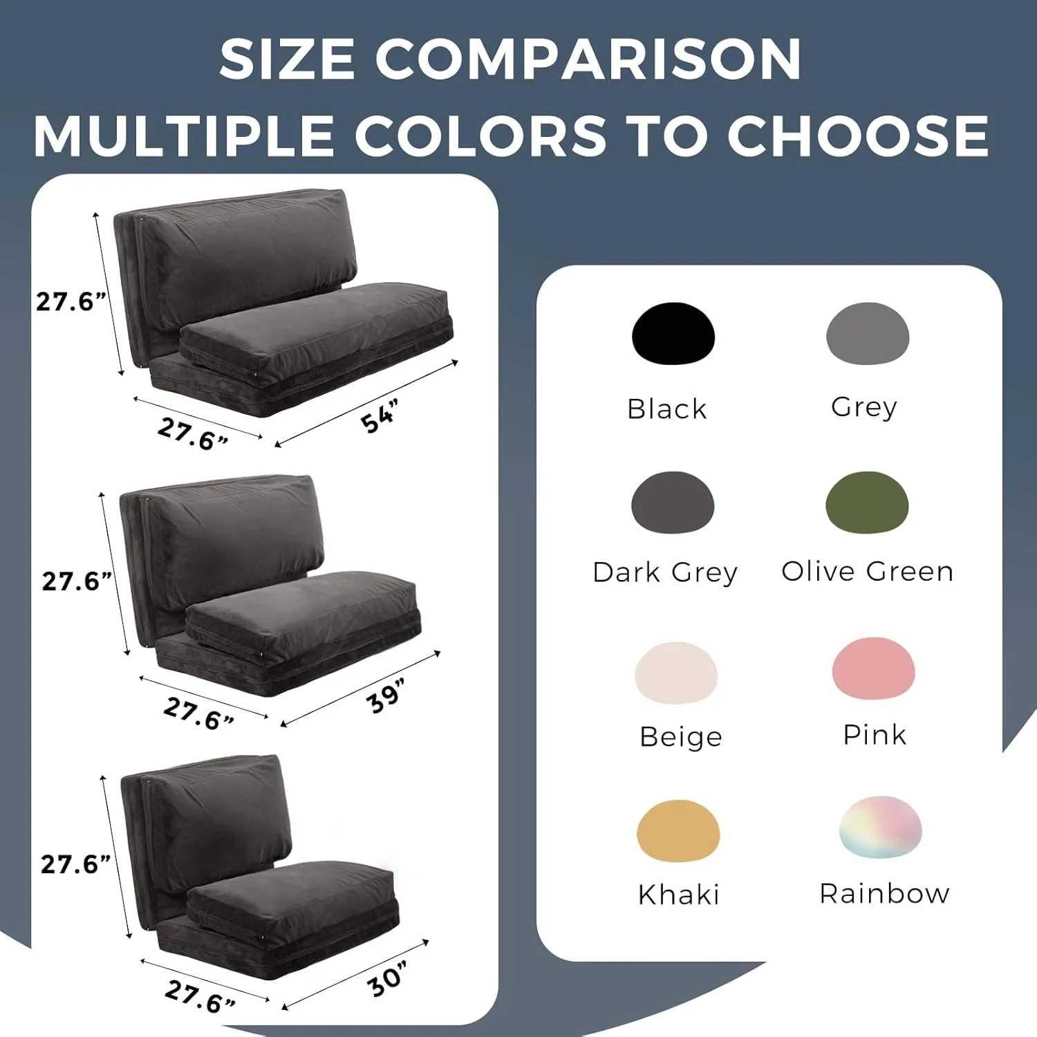 MAXYOYO Bean Bag Bed Folding Sofa Bed Floor Mattress for Adults, Extra Thick and Long Floor Sofa with Faux Fur Washable Cover, Single Floor Couch Bed for Bedroom Living Room, Dark Grey, 30x95 Inch
