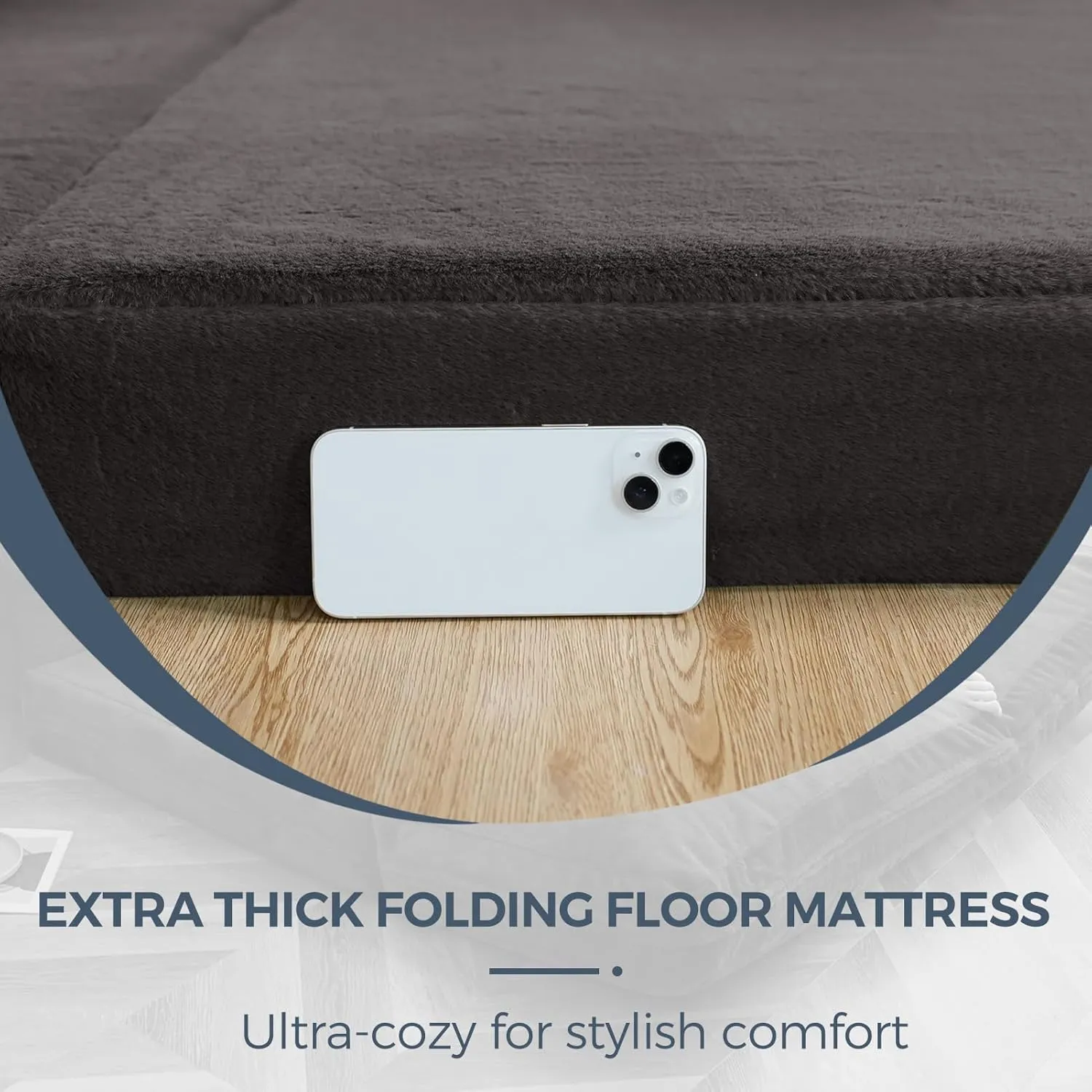 MAXYOYO Bean Bag Bed Folding Sofa Bed Floor Mattress for Adults, Extra Thick and Long Floor Sofa with Faux Fur Washable Cover, Single Floor Couch Bed for Bedroom Living Room, Dark Grey, 30x95 Inch