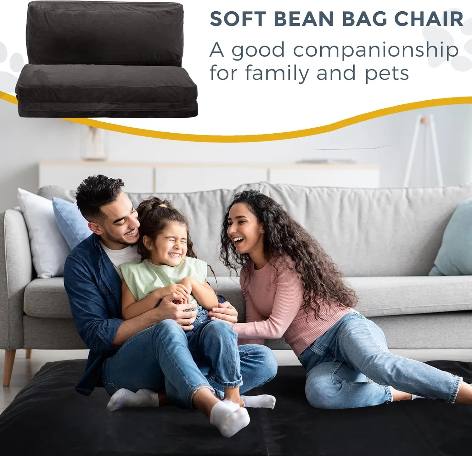 MAXYOYO Bean Bag Bed Folding Sofa Bed Floor Mattress for Adults, Extra Thick and Long Floor Sofa with Faux Fur Washable Cover, Single Floor Couch Bed for Bedroom Living Room, Dark Grey, 30x95 Inch