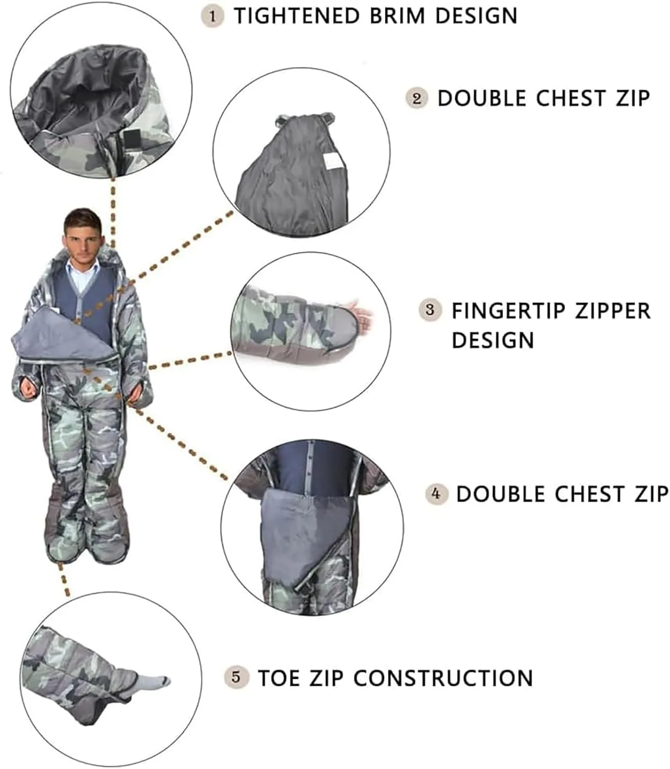 McbeAn Wearable Sleeping Bag Adult, Travel Sleeping Bag, Zipper Design, Easy to Wear, Warm and Practical, for Winter Warmer Camping - Festivals - Outdoor Leisure- Fishing - Survival Equipment