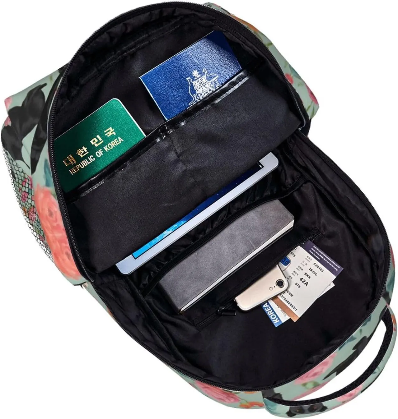 Men & Women Polyester Scottie Dog Floral Art Backpack Large Capacity Bookbag With Smooth Zippers for Climbing Picnic Bicycle