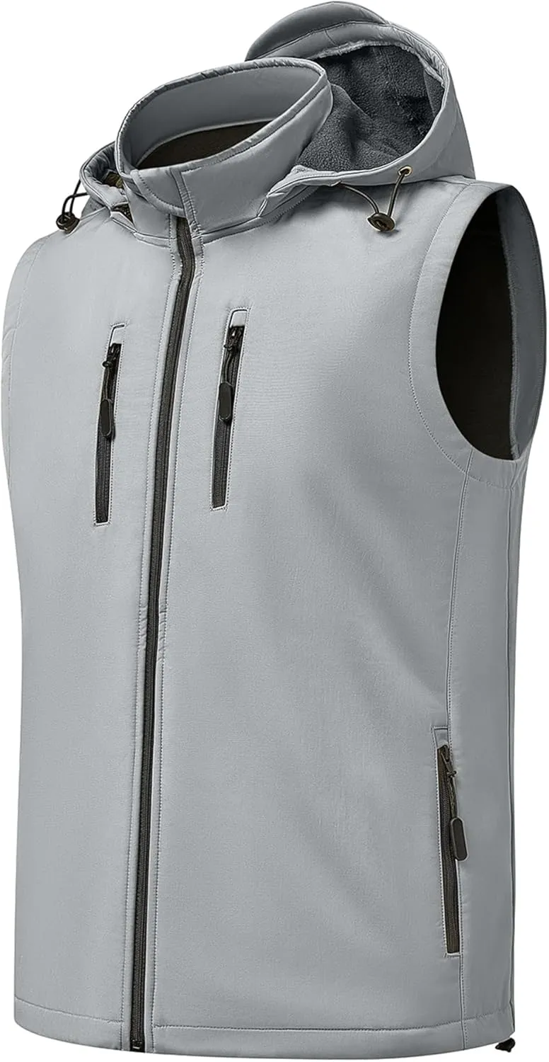 Men Vest Outerwear Windproof Vests Fleece Sleeveless Jacket with Detachable Hood for Golf Hiking