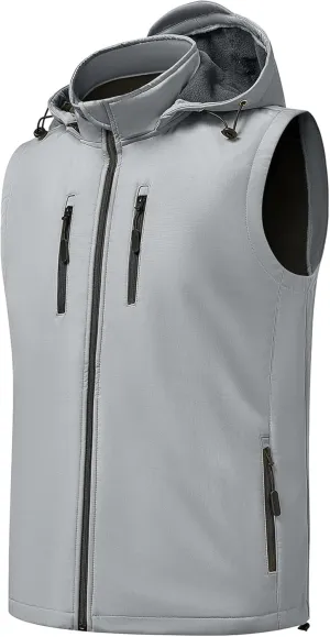 Men Vest Outerwear Windproof Vests Fleece Sleeveless Jacket with Detachable Hood for Golf Hiking