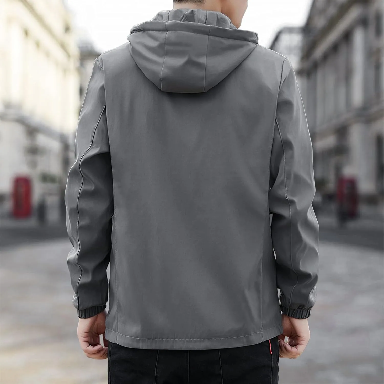 Men Waterproof Lightweight Rain Jacket Breathable Active Outdoor Hooded Raincoat Casual Trendy Work Jacket for Hiking