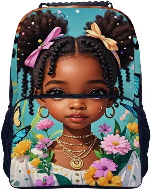 Men Women Lightweight Colorful Afro American Black Woman With Butterflies Art Daypack Bookbag Big Capacity Carry On Bag With Side Pockets for Camping Travel Bicycle