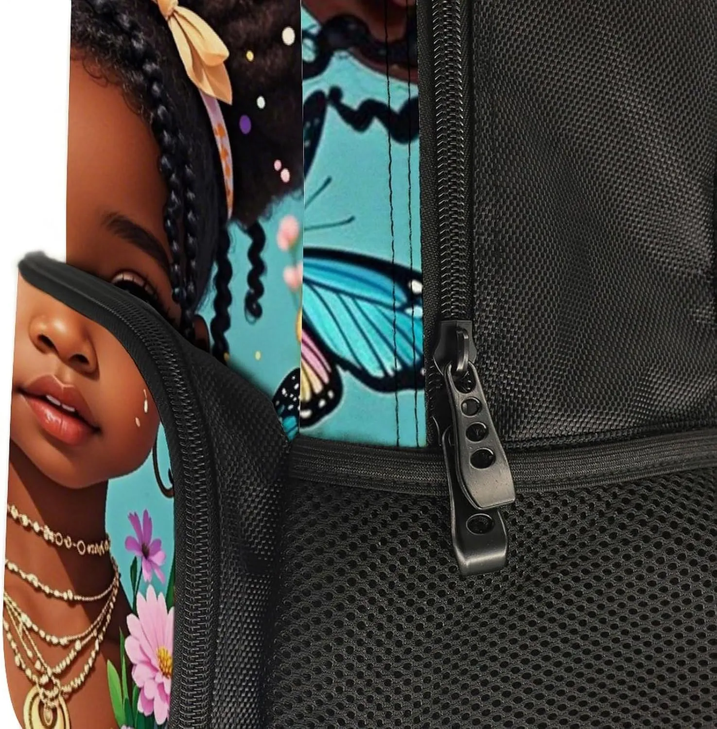 Men Women Lightweight Colorful Afro American Black Woman With Butterflies Art Daypack Bookbag Big Capacity Carry On Bag With Side Pockets for Camping Travel Bicycle