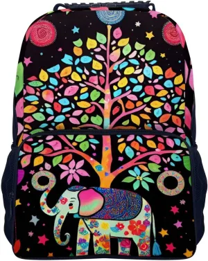 Men Women Lightweight Elephant Tree Lucky Art Daypack Bookbag Big Capacity Carry On Bag With Side Pockets for Camping Travel Bicycle