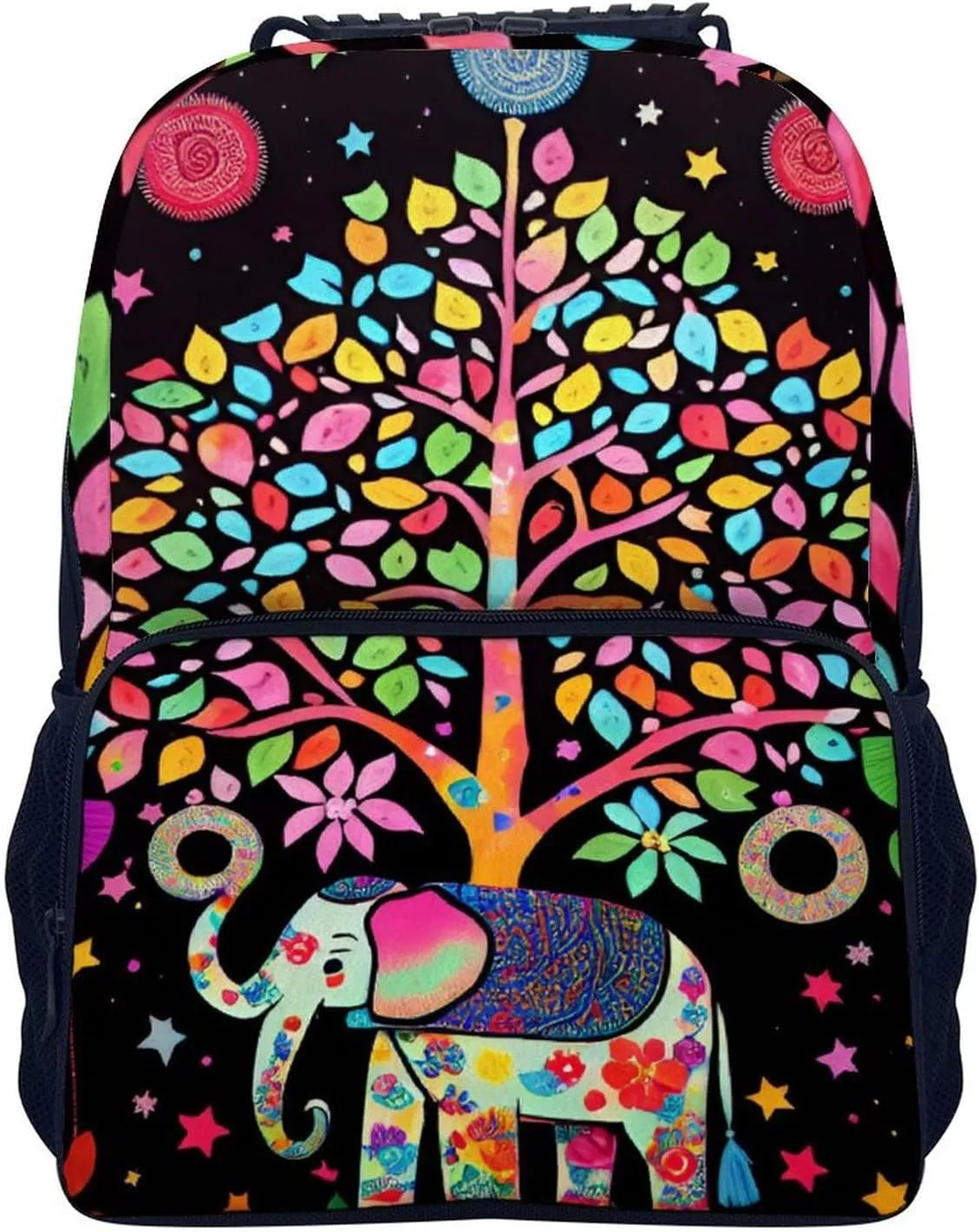 Men Women Lightweight Elephant Tree Lucky Art Daypack Bookbag Big Capacity Carry On Bag With Side Pockets for Camping Travel Bicycle